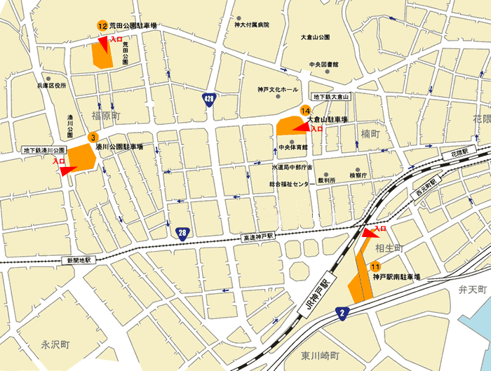 神戸市営駐車場の地図詳細については下記を参照してください。